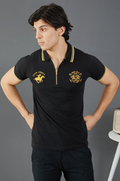 Black Gold Zipper Polo