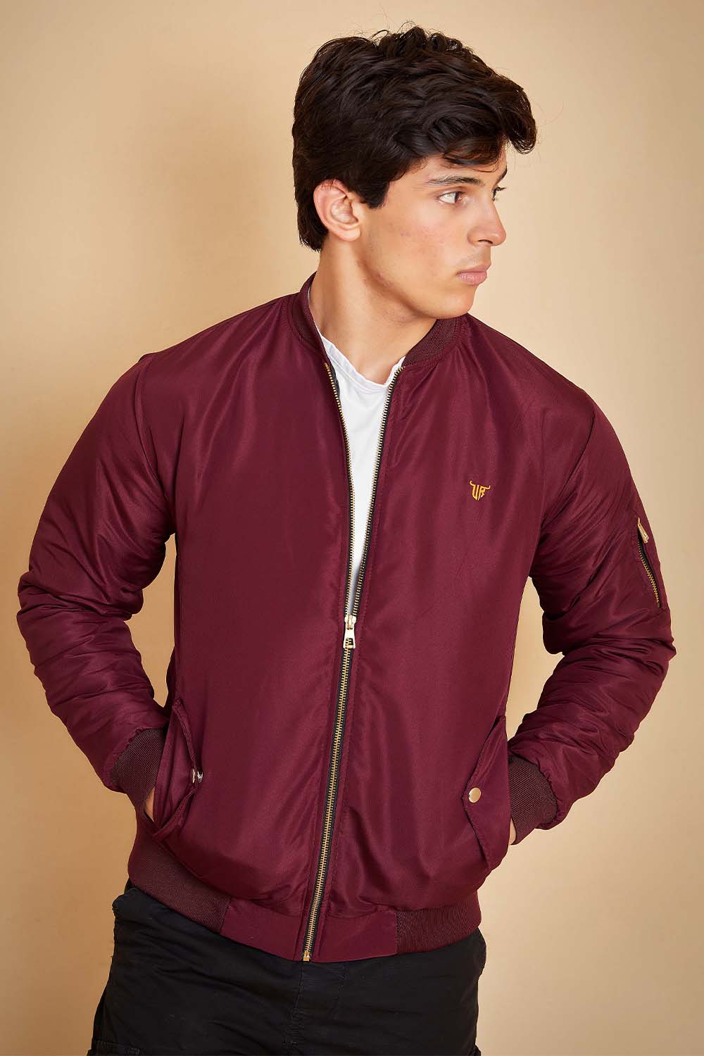 Maroon Bomber Jacket with Flap Pockets Urban Road