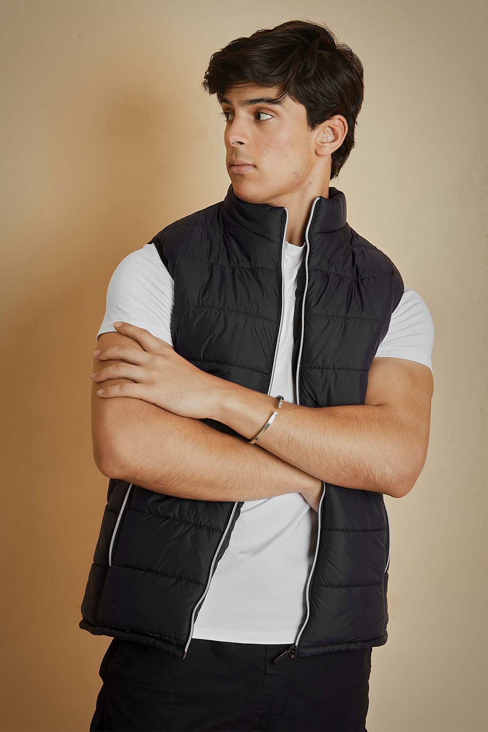 Black Mock Sleeveless Puffer Jacket