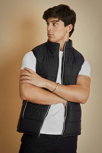Black Mock Sleeveless Puffer Jacket