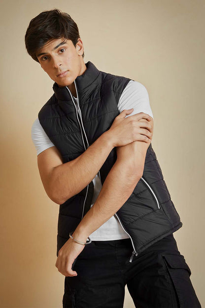Black Mock Sleeveless Puffer Jacket