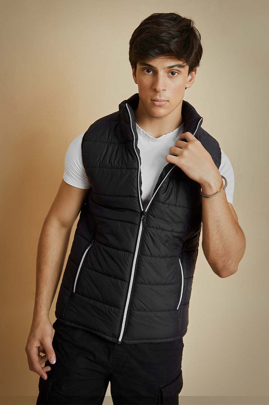 Black Mock Sleeveless Puffer Jacket