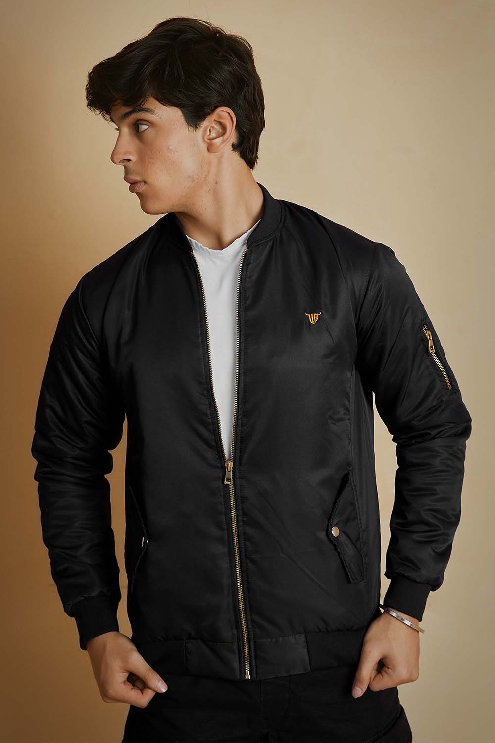 Black Bomber Jacket with Flap Pockets Urban Road