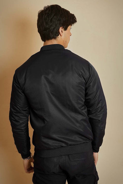 Black Bomber Jacket with Flap Pockets