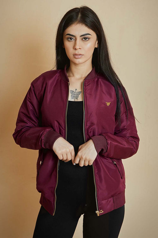 Maroon Bomber Jacket with Flap Pockets - W