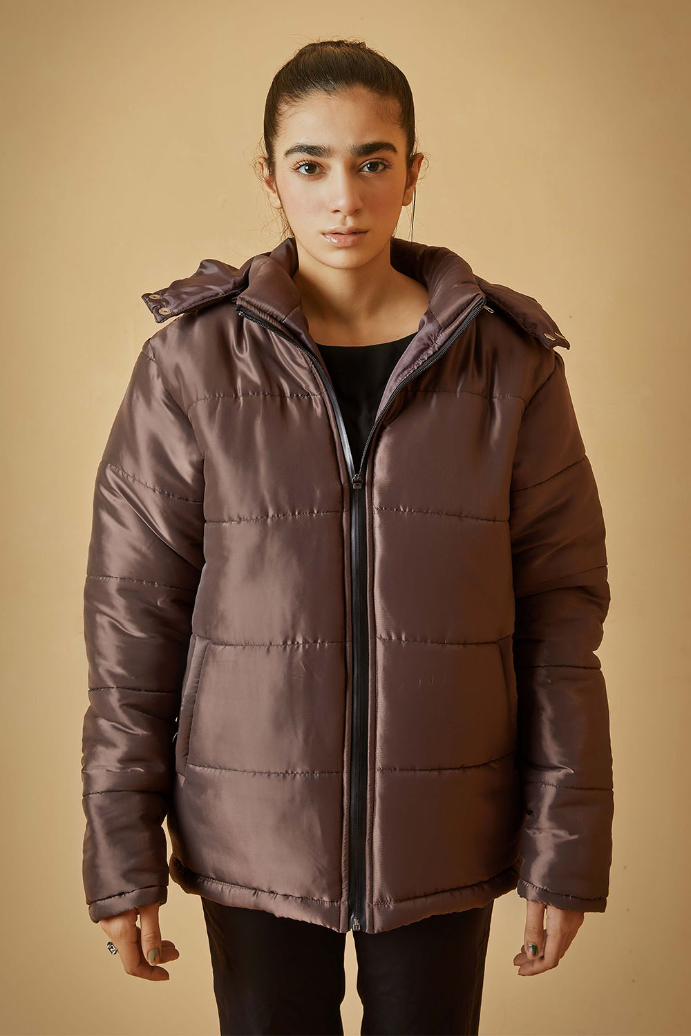 Dark Brown Jacket with Removable Hood - W
