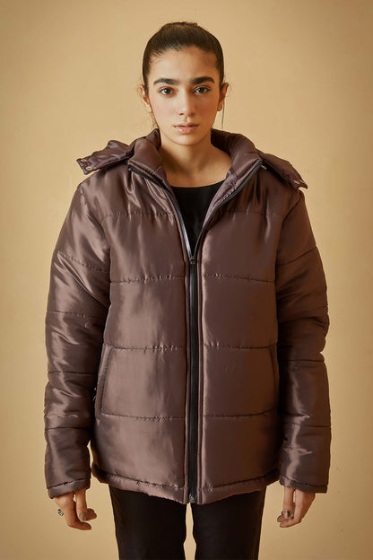 Dark Brown Jacket with Removable Hood - W