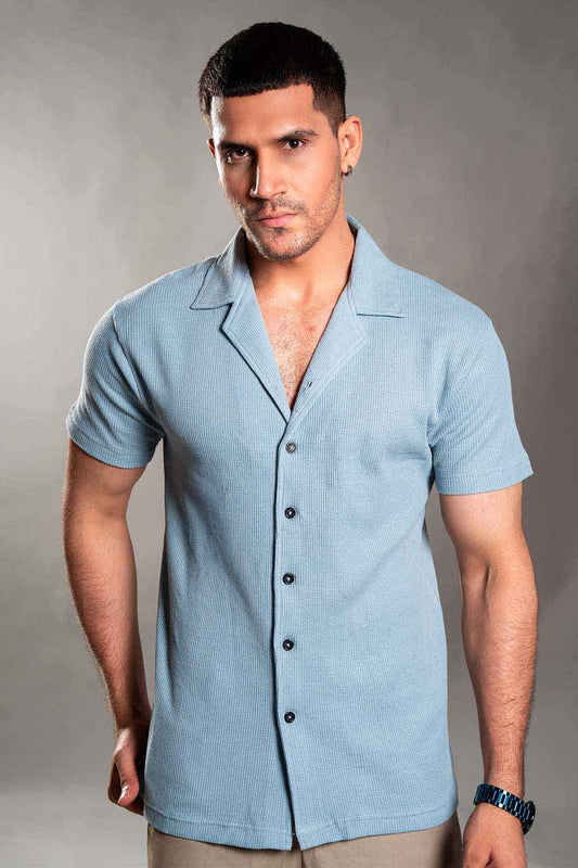 Sky Blue Knitted Button Up Shirt