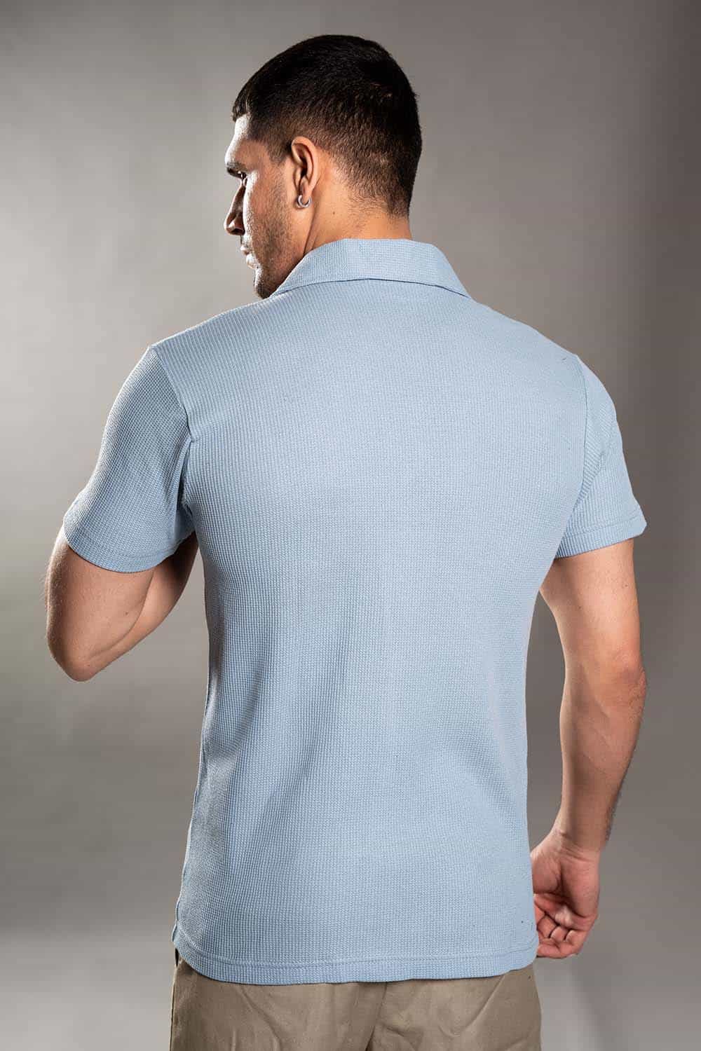 Sky Blue Knitted Button Up Shirt