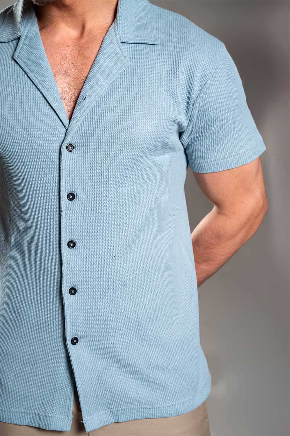 Sky Blue Knitted Button Up Shirt