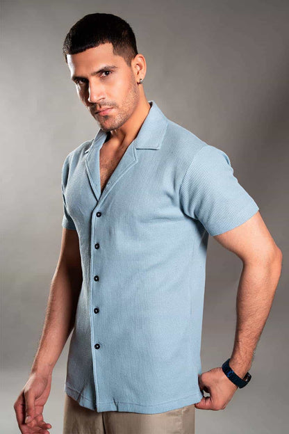 Sky Blue Knitted Button Up Shirt