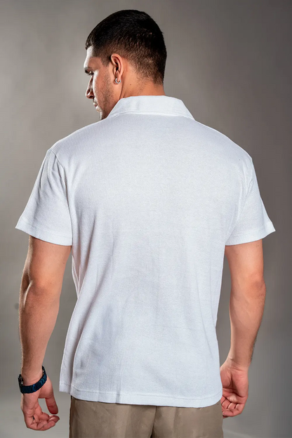 White Knitted Button Up Shirt