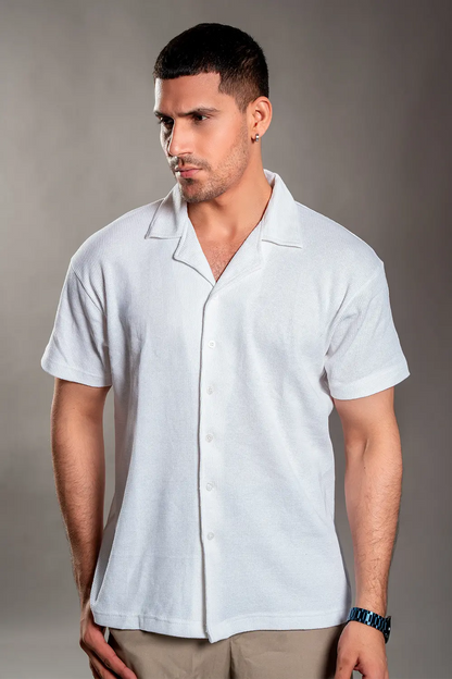 White Knitted Button Up Shirt