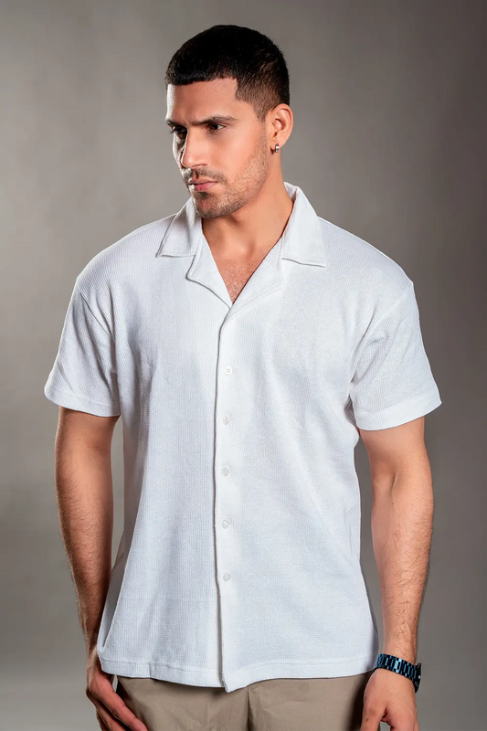 White Knitted Button Up Shirt