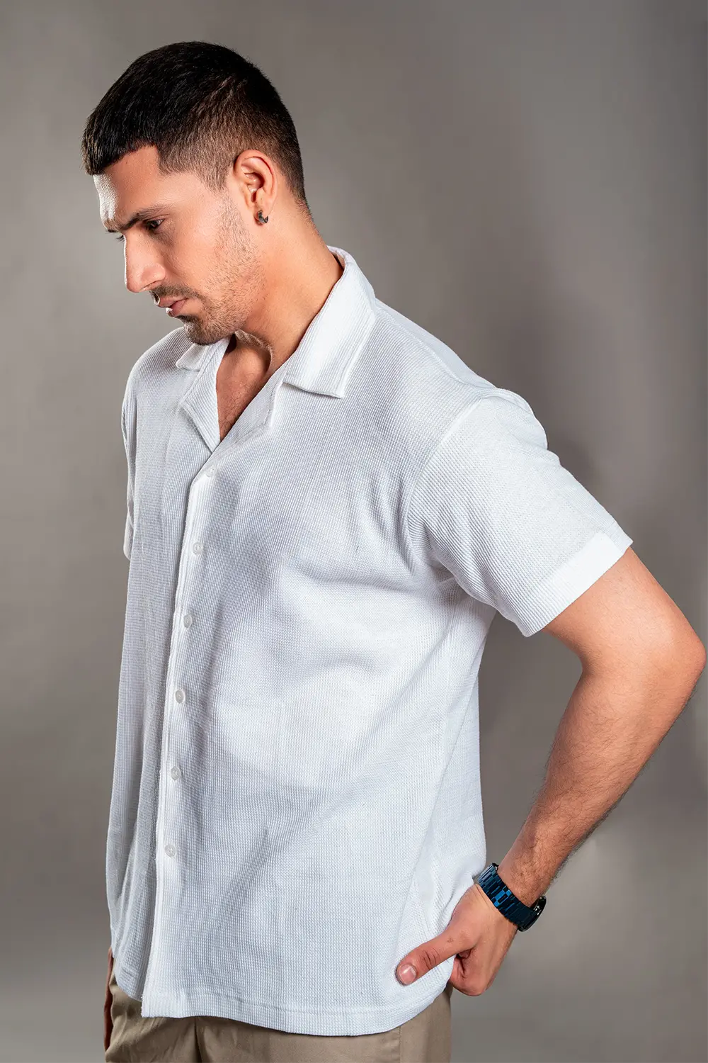 White Knitted Button Up Shirt