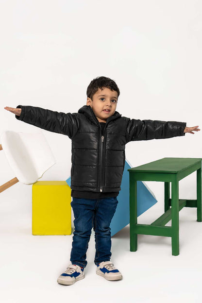 Premium Black Hooded Puffer - Boys in Pakistan | UrbanRoad.pk
