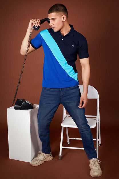 Blue Tri Panel Polo