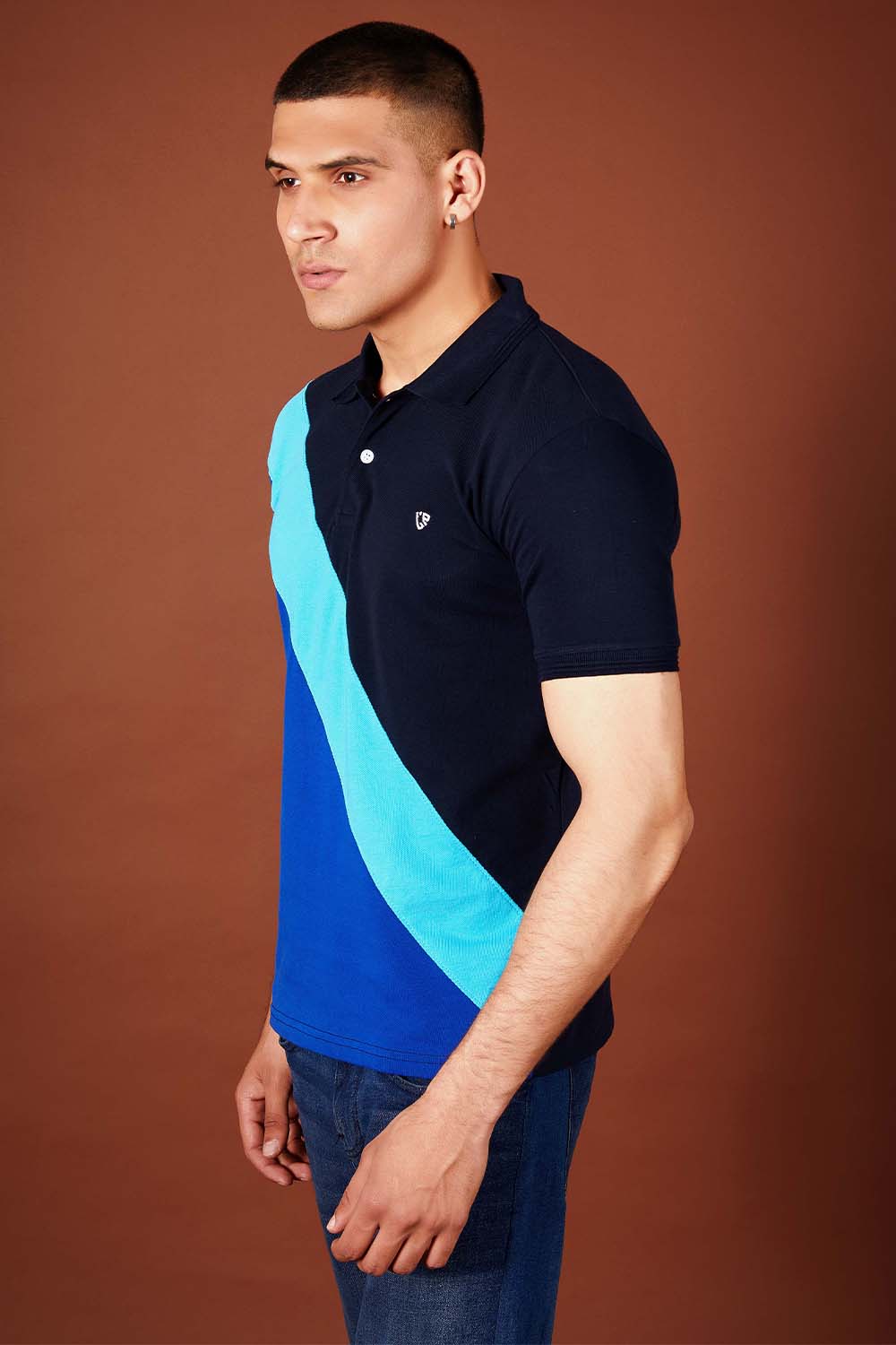 Blue Tri Panel Polo