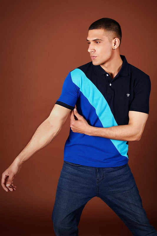 Blue Tri Panel Polo