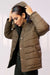 Brown Puffer Jacket with Removable Hood - W