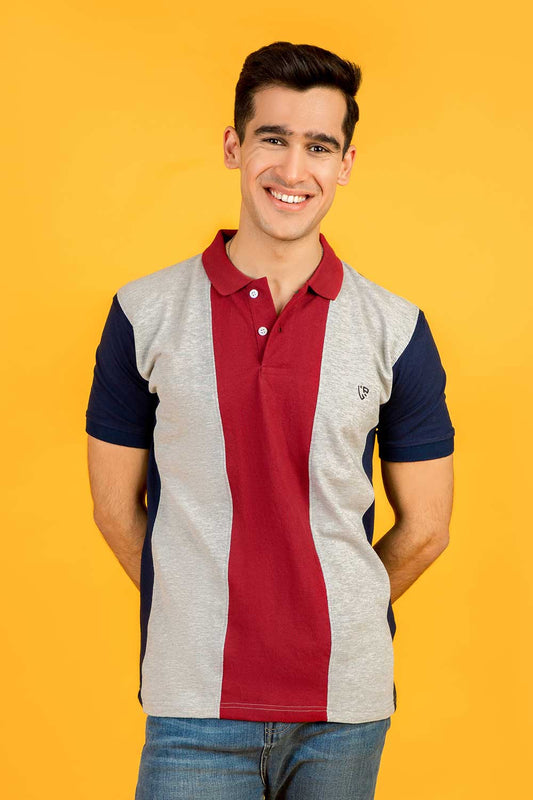 Premium Heather Maroon Navy Vertical Striped Polo For Men in Pakistan | UrbanRoad.pk