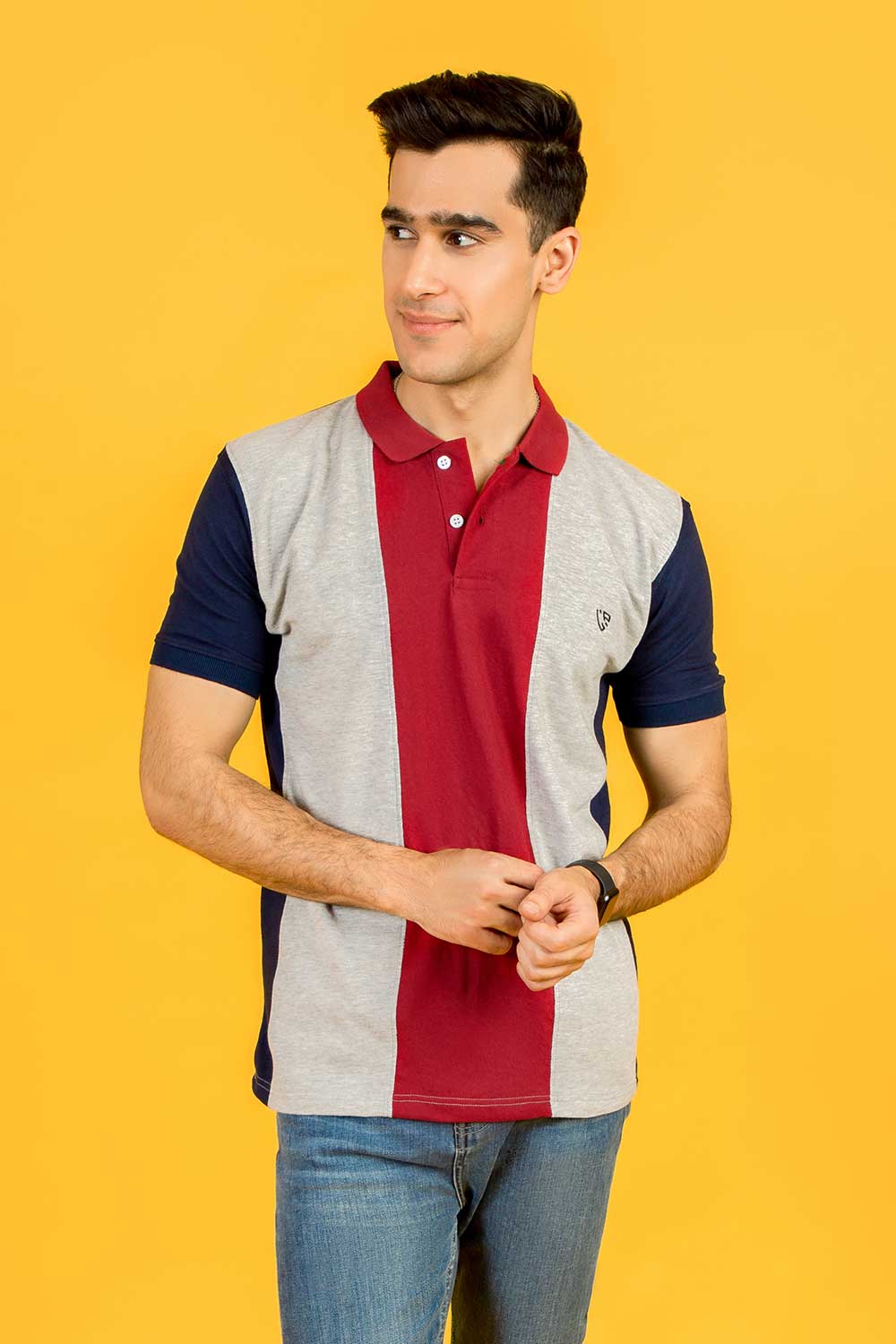 Premium Heather Maroon Navy Vertical Striped Polo For Men in Pakistan | UrbanRoad.pk