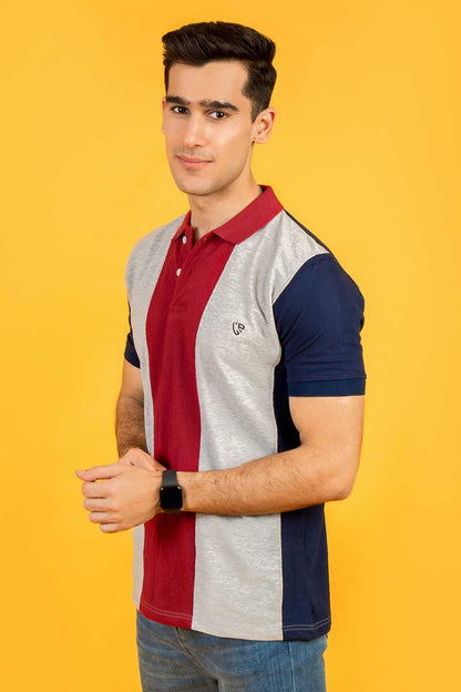 Premium Heather Maroon Navy Vertical Striped Polo For Men in Pakistan | UrbanRoad.pk