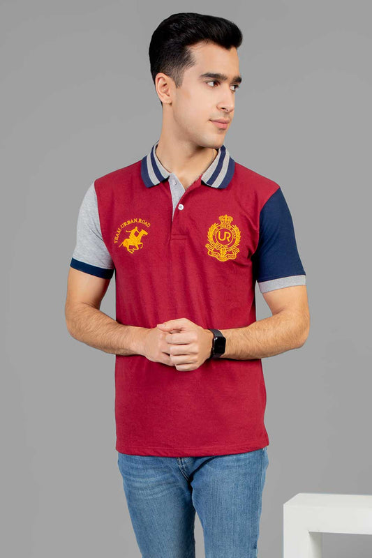 Maroon Polo with Grey Navy Sleeves