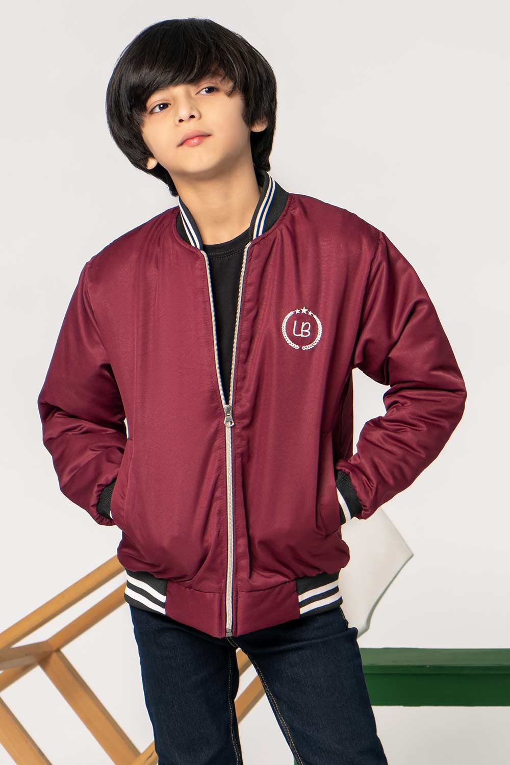 Premium Maroon Tipped Bomber Jacket - Boys in Pakistan | UrbanRoad.pk