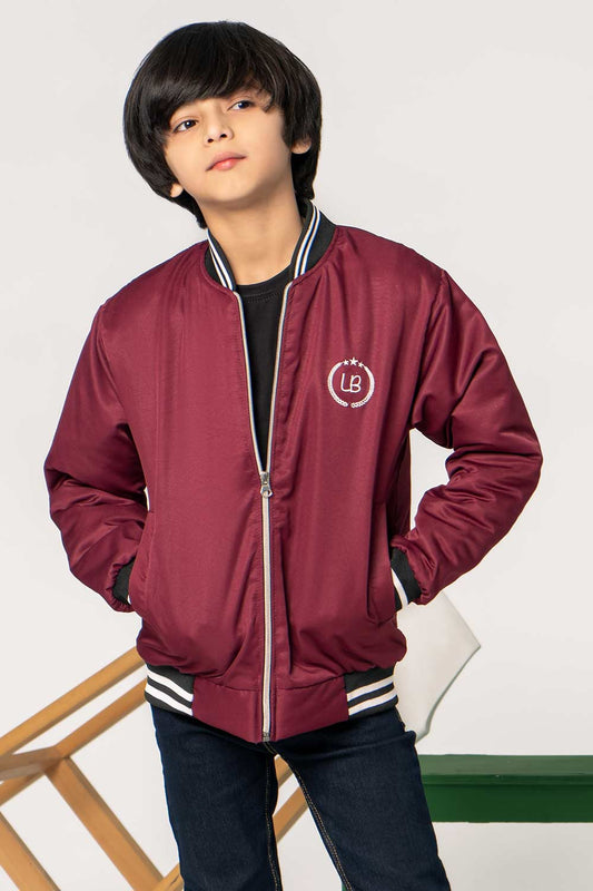 Premium Maroon Tipped Bomber Jacket - Boys in Pakistan | UrbanRoad.pk