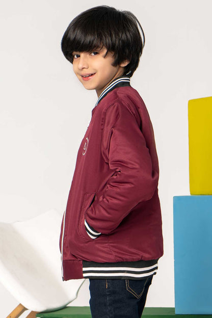 Premium Maroon Tipped Bomber Jacket - Boys in Pakistan | UrbanRoad.pk