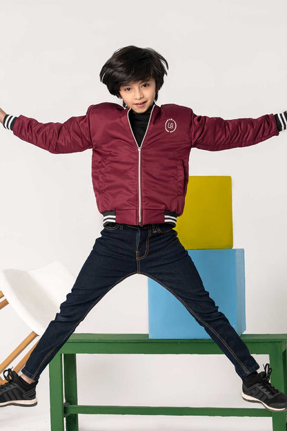 Premium Maroon Tipped Bomber Jacket - Boys in Pakistan | UrbanRoad.pk