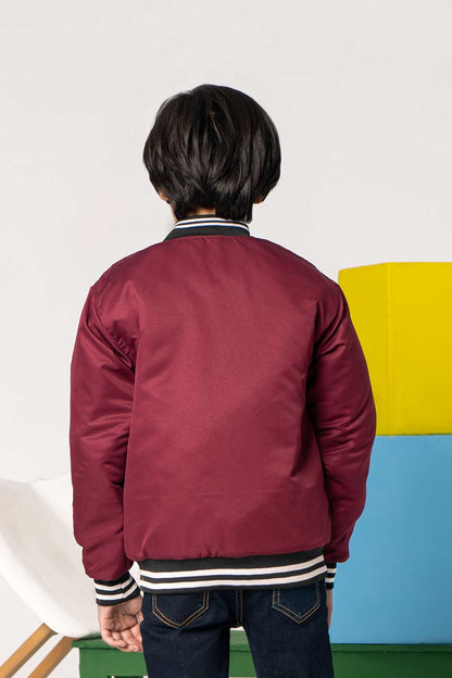 Premium Maroon Tipped Bomber Jacket - Boys in Pakistan | UrbanRoad.pk