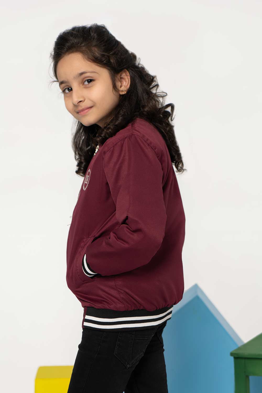 Premium Maroon Tipped Bomber Jacket - Girls in Pakistan | UrbanRoad.pk