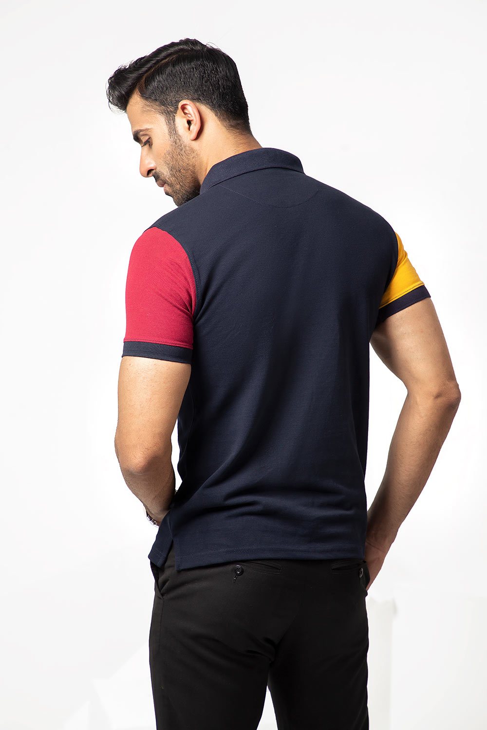 Premium Navy Blue Polo with Maroon Yellow Panels For Men in Pakistan | UrbanRoad.pk