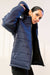 Navy Blue Puffer Jacket with Removable Hood - W