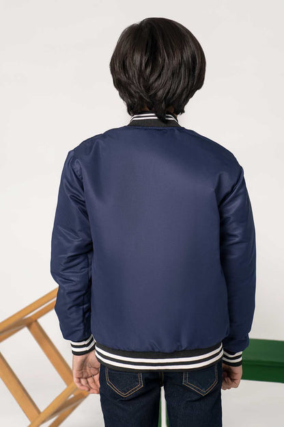 Premium Navy Blue Tipped Bomber Jacket - Boys in Pakistan | UrbanRoad.pk