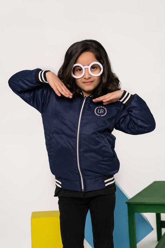 Premium Navy Blue Tipped Bomber Jacket - Girls in Pakistan | UrbanRoad.pk